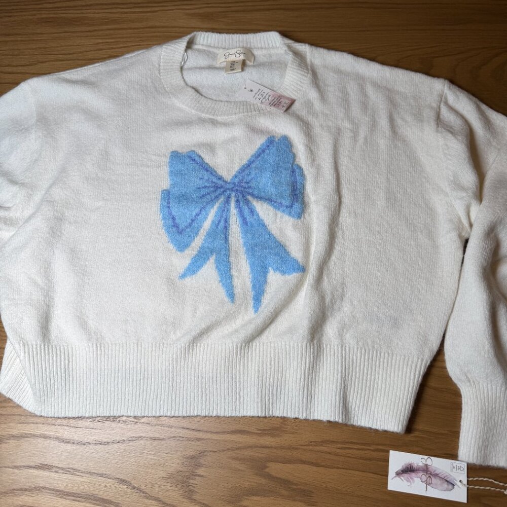 Jessica Simpson Blue Bow Wool Jumper Sweater Size XL NEW‎ WITH TAG